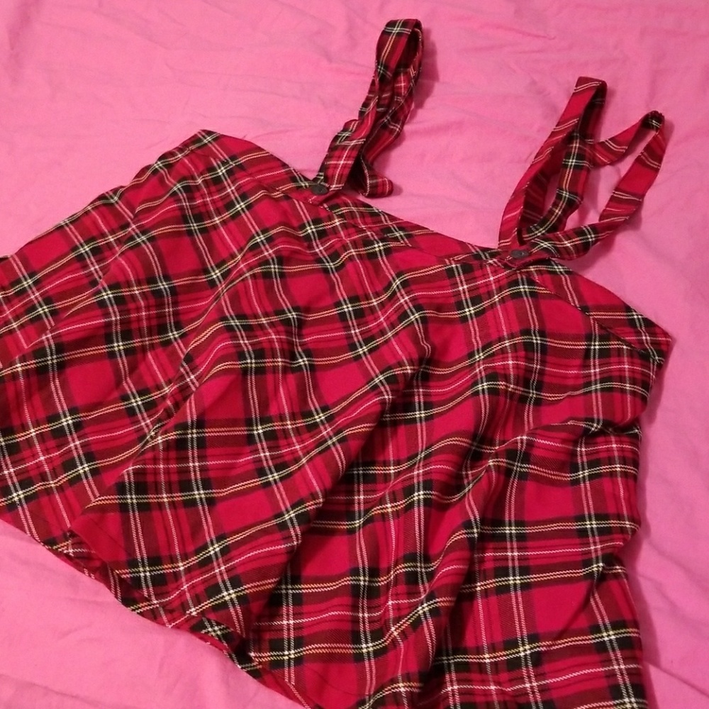 Royal Bones Red Plaid Mini Skirt w/ suspenders